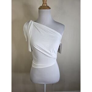 Naked Wardrobe White Tie White Crop Top Size Medium NEW